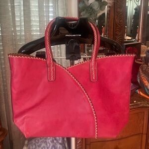 Red purse with tan stitches!
